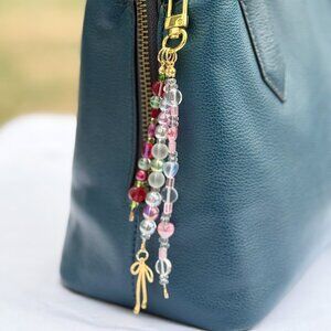 Handmade Pink & Green Beaded Bag Charm